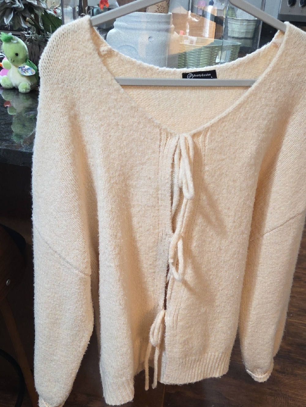 Neutral Cream Tie-Front Women's Cardigan by prettygarden